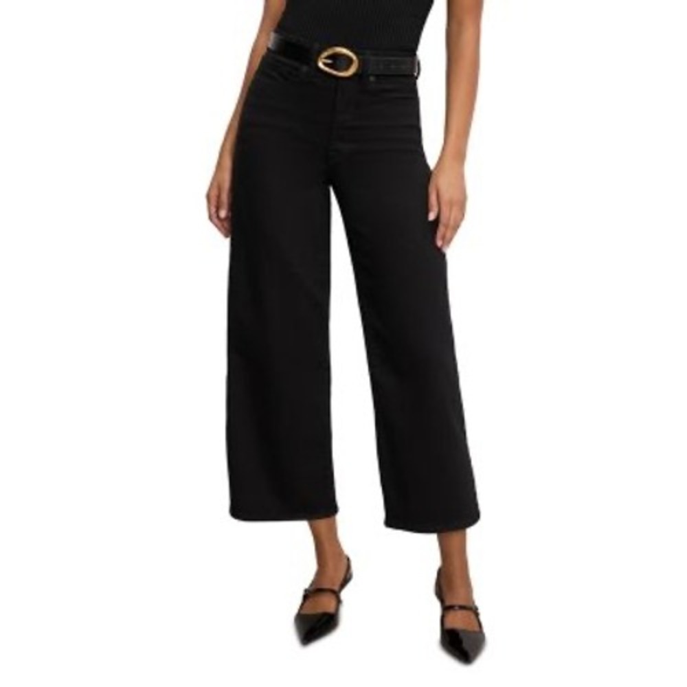 Good American Good Waist Palazzo Crop Black High Rise Wide Leg Jeans 8/29